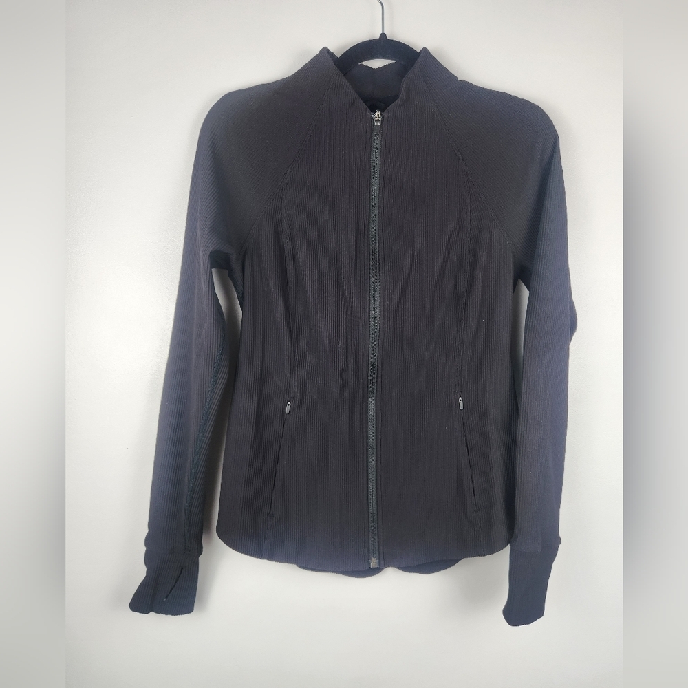 Athleta Black Salutation Ribbed Jacket Med